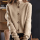 Women's collared button front cardigan with long sleeves and ribbed trims