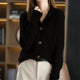 Women's collared button front cardigan with long sleeves and ribbed trims