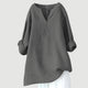 Women's linen blend split neck long sleeve tunic shirt