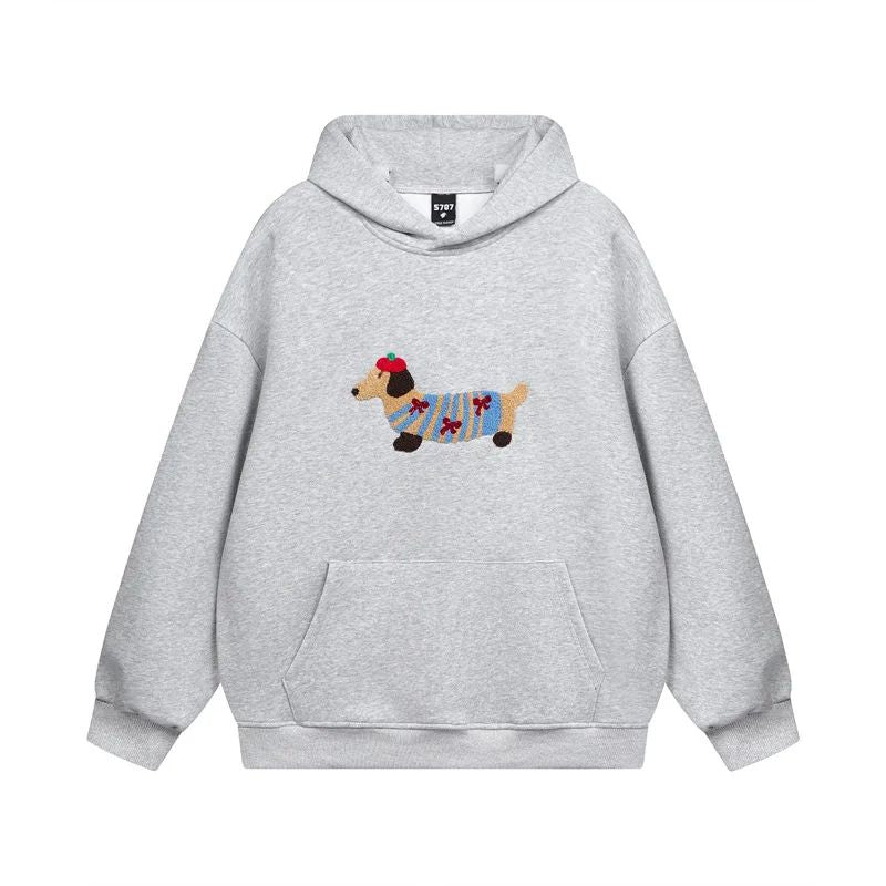 Women's pullover hoodie with dog graphic, hood, long sleeves and kangaroo pocket
