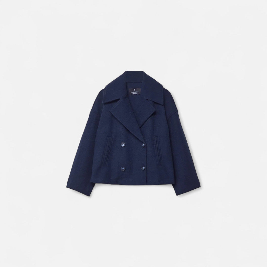 Women's cropped double-breasted peacoat with notched lapels