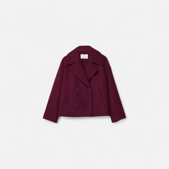 Women's cropped double-breasted peacoat with notched lapels
