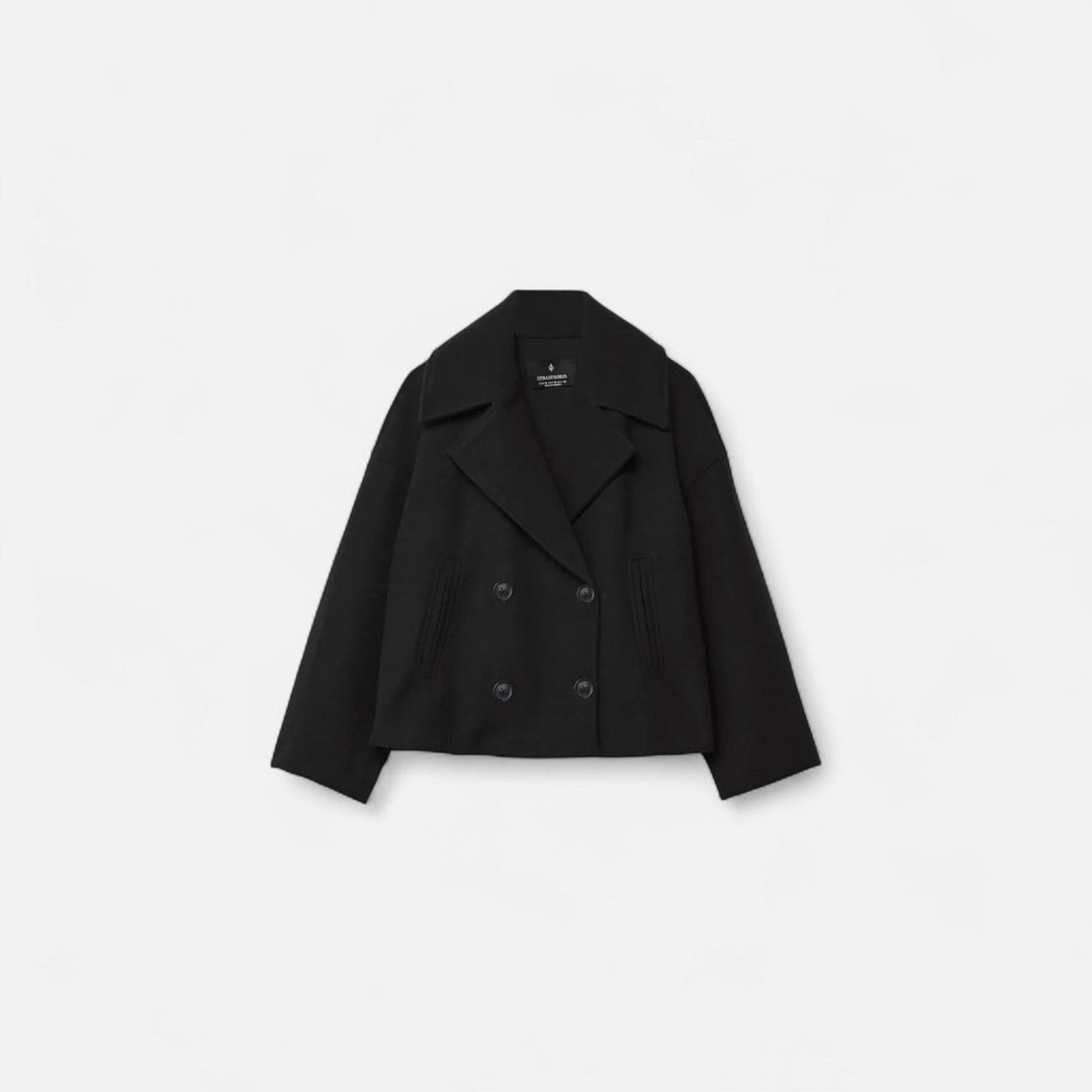 Women's cropped double-breasted peacoat with notched lapels