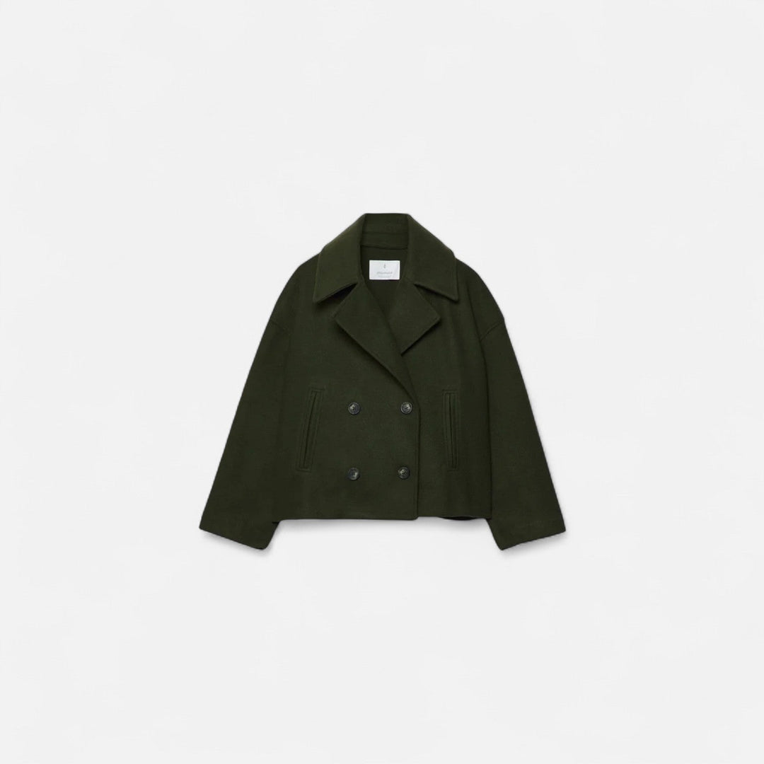 Women's cropped double-breasted peacoat with notched lapels