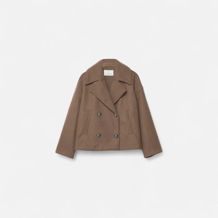 Women's cropped double-breasted peacoat with notched lapels