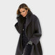 Women's long coat with high collar and button front