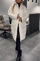 Women's longline quilted coat with diamond stitching and lapel collar