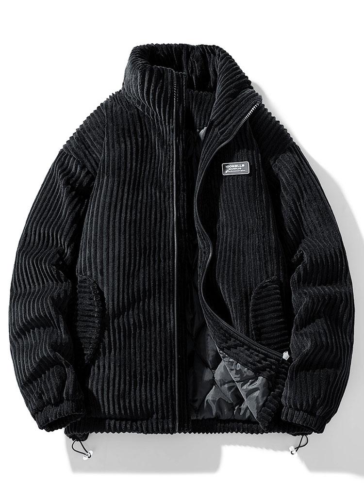 Ribbed puffer jacket with high collar and zip front