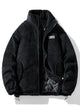 Ribbed puffer jacket with high collar and zip front
