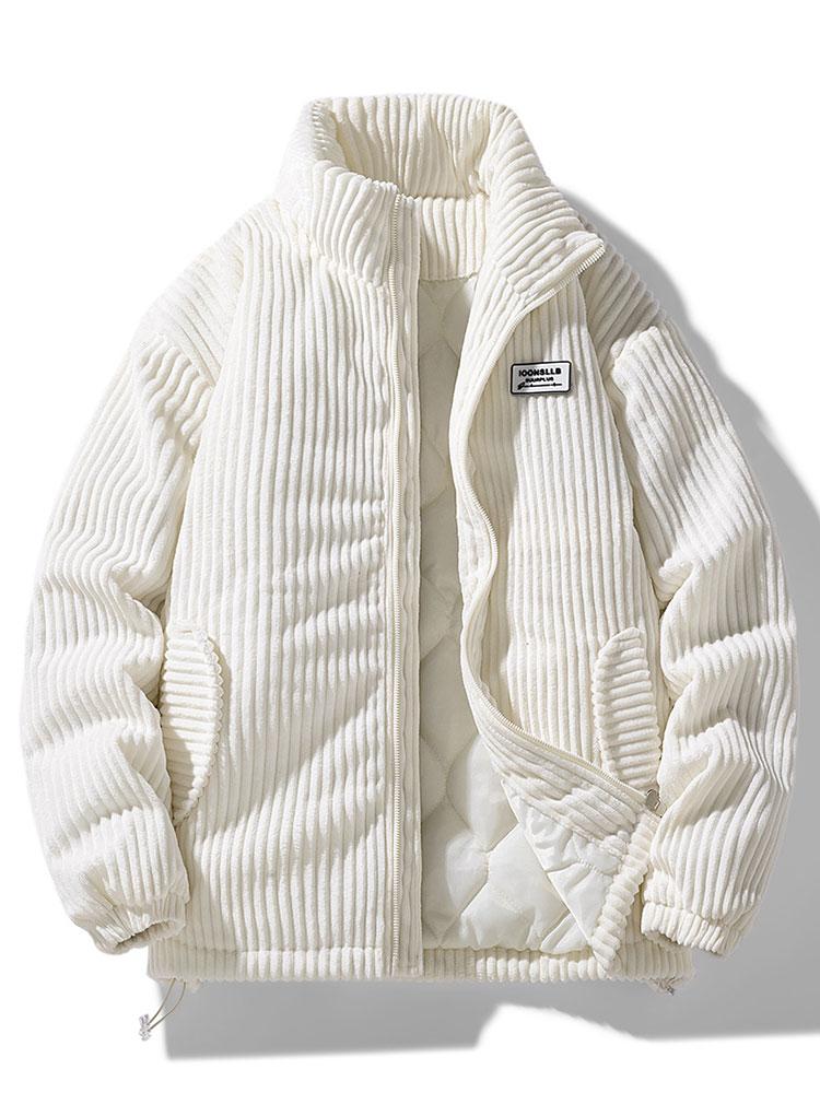 Ribbed puffer jacket with high collar and zip front