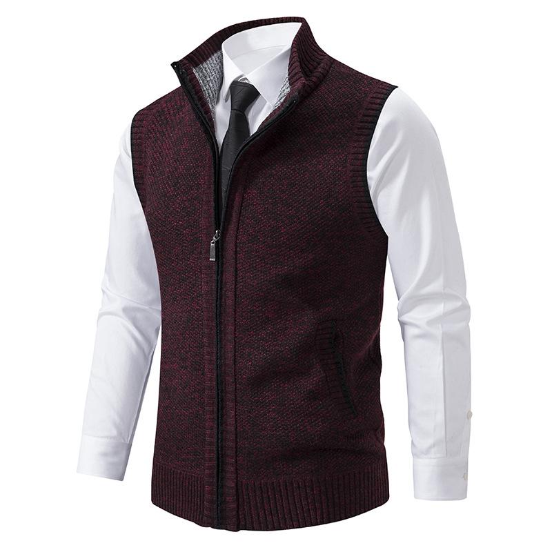 Sleeveless fleece vest with high neck zip front and pockets