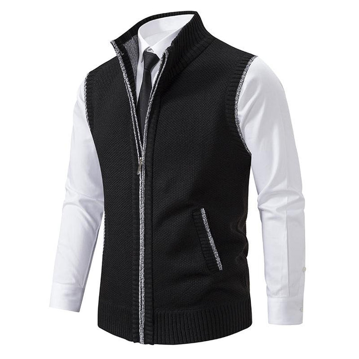 Sleeveless fleece vest with high neck zip front and pockets