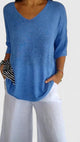Women's textured V-neck sweater with three-quarter sleeves