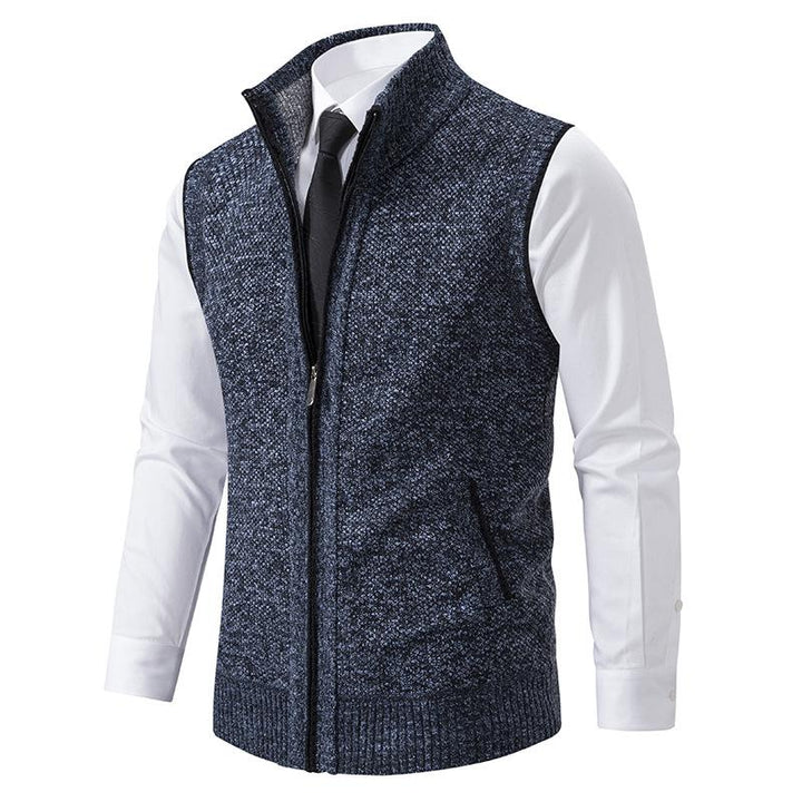 Sleeveless fleece vest with high neck zip front and pockets