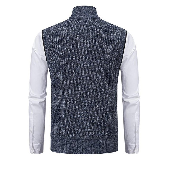 Sleeveless fleece vest with high neck zip front and pockets