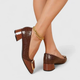 Women's embossed pointed-toe loafers with block heels and gold-tone ornament