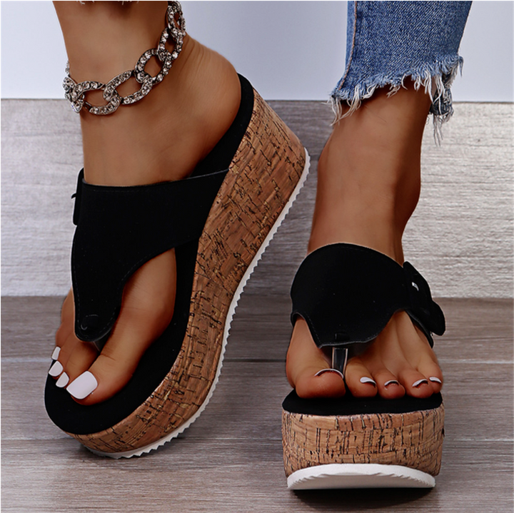 Tia | Women's Cork Wedge Thong Sandals Buckle Toe Post