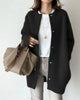 Women's longline button-front cardigan shown in beige and green