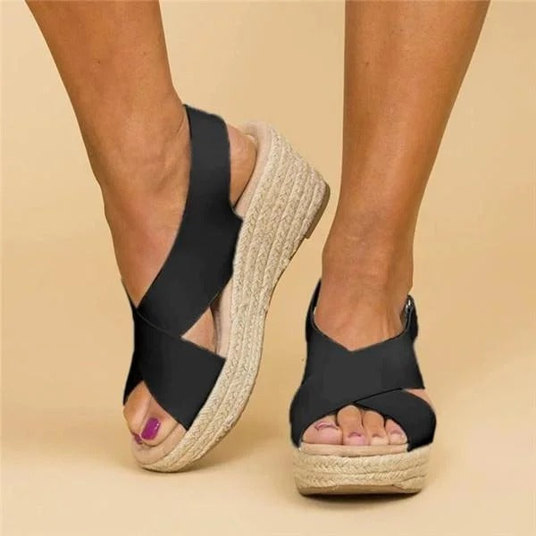 Karlie | Women's Cross Strap Espadrille Wedge Sandals Open Toe