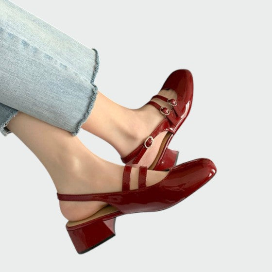 Frida | Women's Double Strap Mary Jane Heels Patent Block Heel