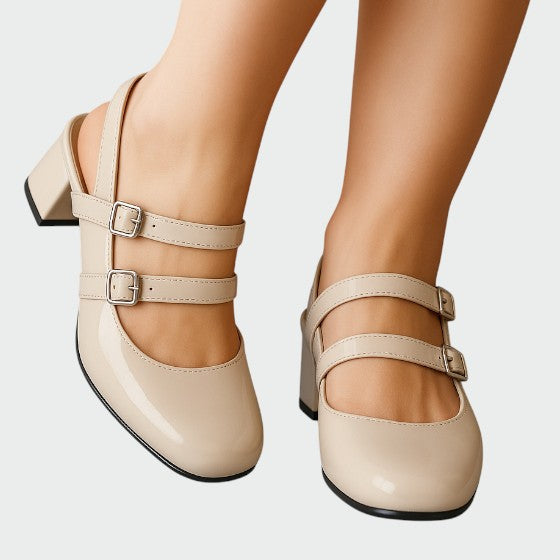Frida | Women's Double Strap Mary Jane Heels Patent Block Heel