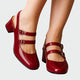 Frida | Women's Double Strap Mary Jane Heels - Patent Block Heel