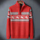 Men's Fair Isle half-zip sweater with reindeer pattern and ribbed trims