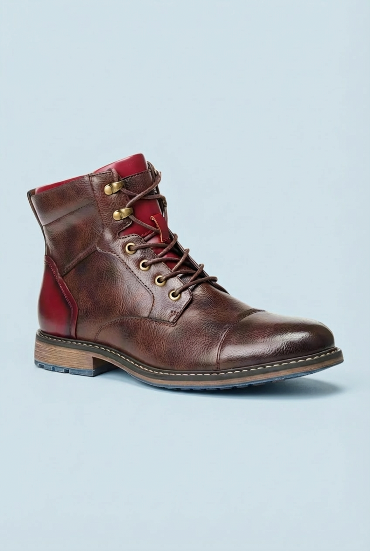 Men's brown lace-up ankle boots with side zippers and low heels