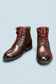 Men's brown lace-up ankle boots with side zippers and low heels