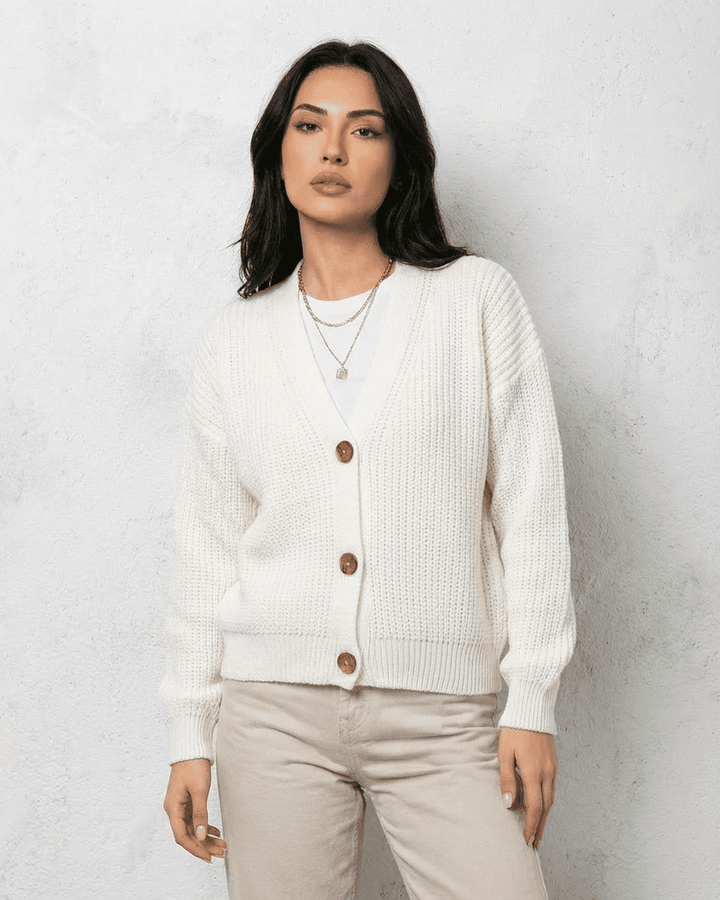 Women's plain knit cardigan with long sleeves