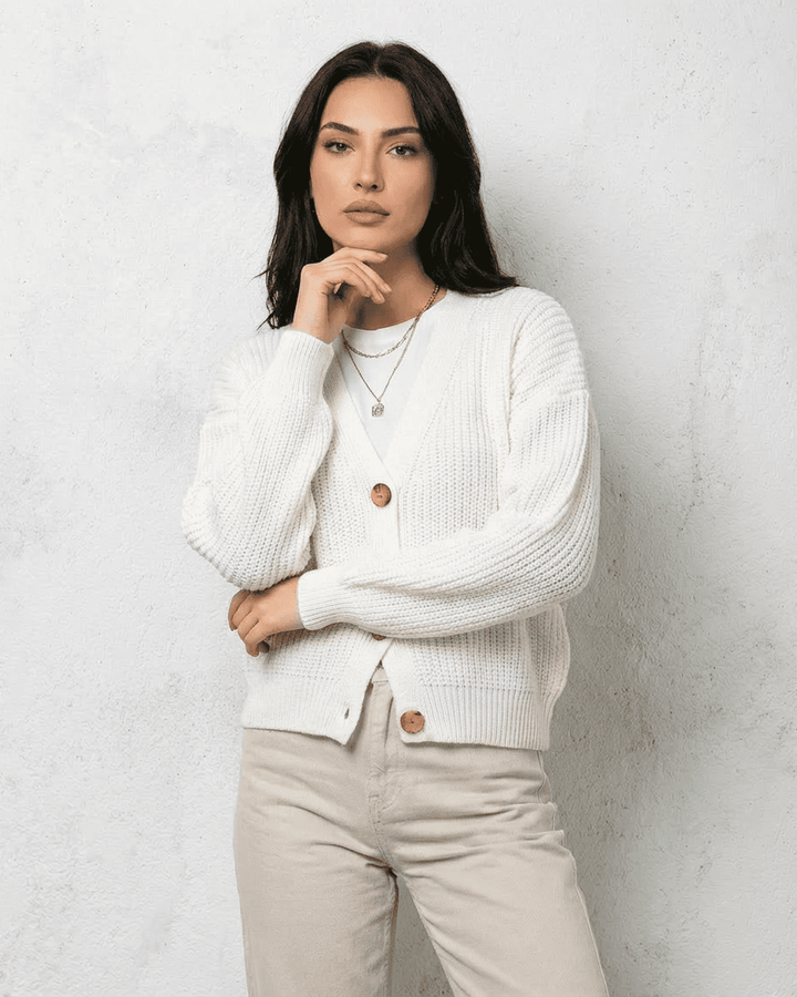 Women's plain knit cardigan with long sleeves