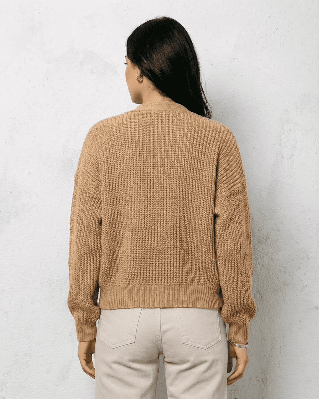 Women's yellow knit cardigan with long sleeves