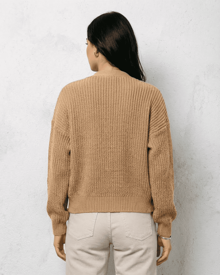Women's yellow knit cardigan with long sleeves