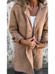 Women's longline button-front coat with lapel collar and long sleeves
