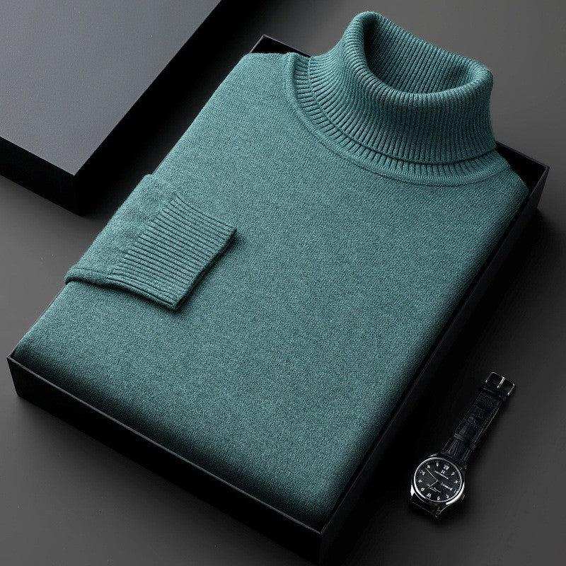 Plain ribbed turtleneck sweater folded in a presentation box