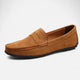 Men's slip-on penny loafer with moc toe stitching and flat sole