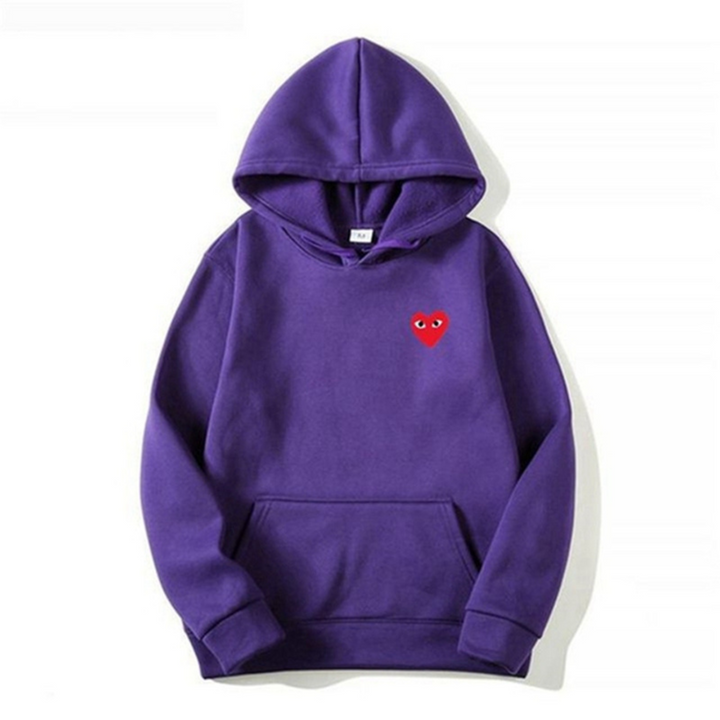 Women's pullover hoodie with hood, long sleeves, kangaroo pocket and small heart graphic