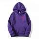 Women's pullover hoodie with hood, long sleeves, kangaroo pocket and small heart graphic