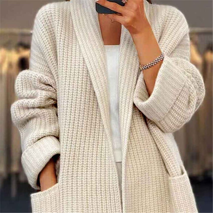Women's loose longline knit cardigan with open front