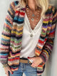 Women's multicoloured striped knit cardigan with long sleeves and open front