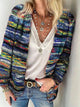 Women's multicoloured striped knit cardigan with long sleeves and open front