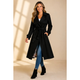 Women's belted double-breasted trench coat with lapel collar and long sleeves