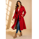 Women's belted double-breasted trench coat with lapel collar and long sleeves