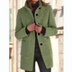 Women's mid-thigh winter coat with stand collar, buttons and front pockets