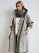 Women's long hooded trench coat with button front