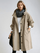 Women's hooded trench coat with buttons, long sleeves and side pockets