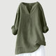 Women's linen blend split neck long sleeve tunic shirt