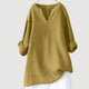 Women's linen blend split neck long sleeve tunic shirt