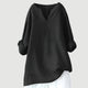 Women's linen blend split neck long sleeve tunic shirt