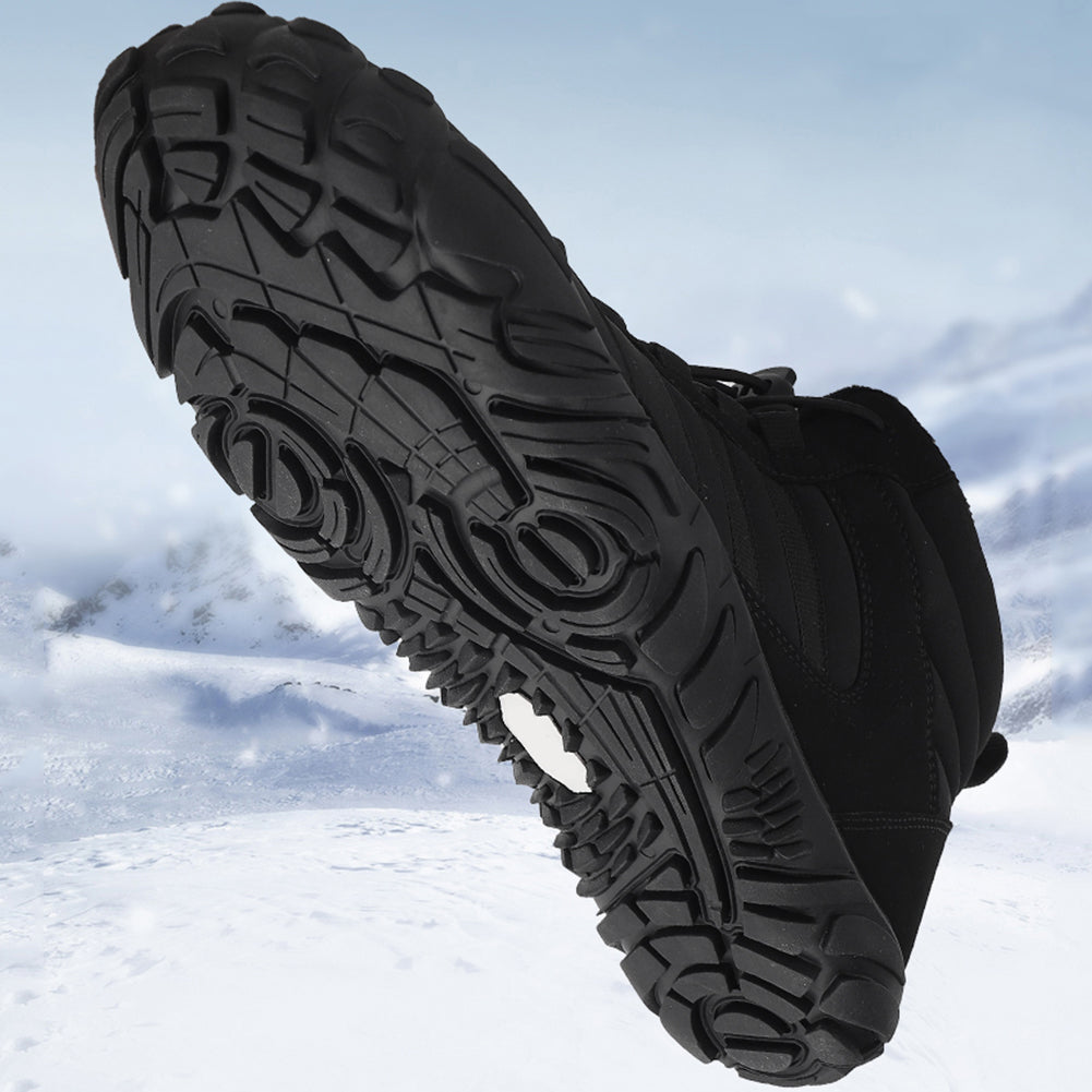 Winter barefoot high-top shoes with lace-up front and deep treaded soles
